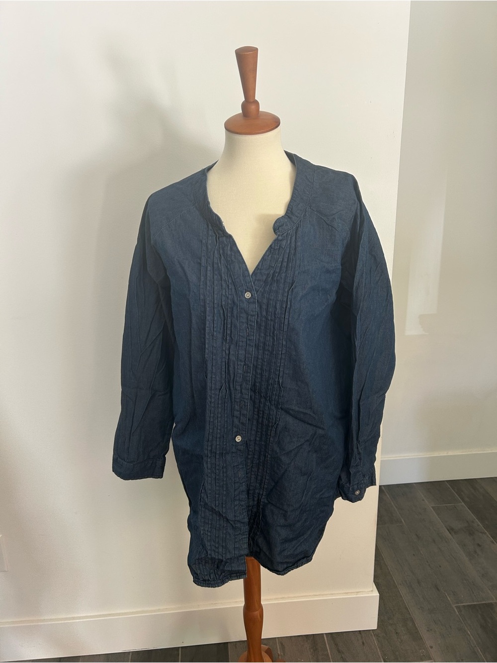 Woman Within Chambray Button-Front Top in Denim Blue